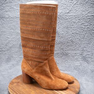 Donald J. Pliner Glenda Laser Cut Cognac Brown Suede Leather Boots Women's 11 M